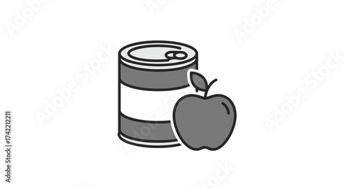 Tin Can and Apple Illustration Representing Food Choices and Nutrition.