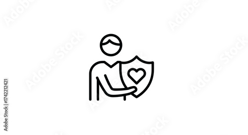 Person holding shield with heart symbol representing protection and care.