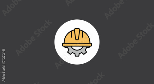 Construction safety helmet and gear icon representing engineering and industrial work.