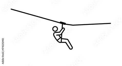 Simple line icon of a person ziplining adventure sport.