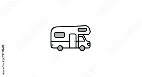 Simple outline icon of a recreational vehicle or camper van for travel and leisure.