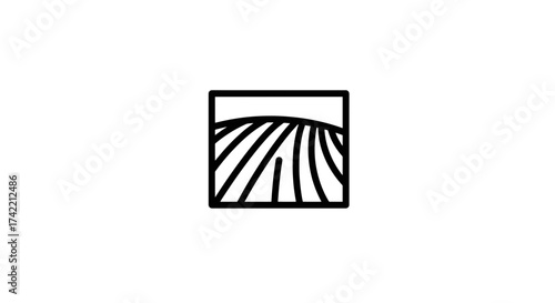 Minimalist field icon with rows of crops representing agriculture and cultivation.