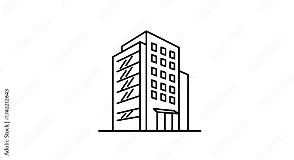 Naklejka premium Modern Skyscraper Line Art Icon Minimalist Building Outline Illustration.