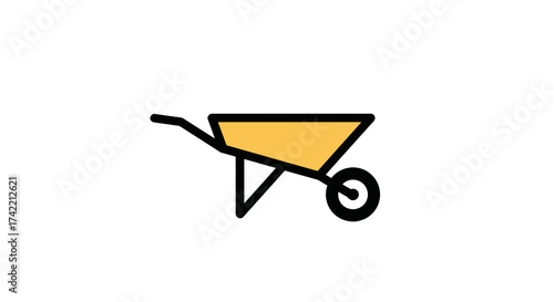Simple Yellow Wheelbarrow Icon for Gardening and Construction.