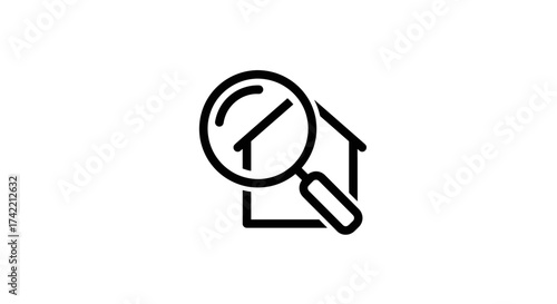 House search icon with magnifying glass property investigation home inspection symbol.