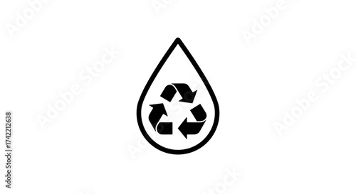 Water drop with recycling symbol icon for environmental conservation.
