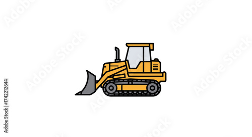 Yellow bulldozer construction vehicle icon illustration.