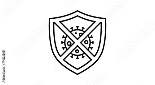 Virus protection shield icon representing immunity and disease prevention concept.