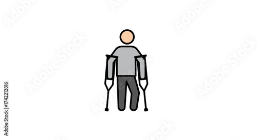 Person with Crutches Icon Illustration Medical Mobility Aid.