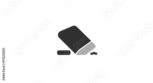Simple graphic icon of a rubber eraser with shavings symbolizing correction and removal.