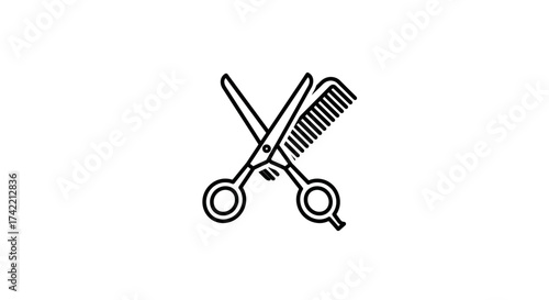 Hairdressing Scissors and Comb Icon for Salon and Barber Shop.