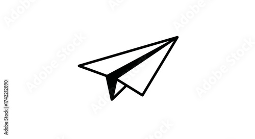 Simple black outline paper airplane icon flying forward.