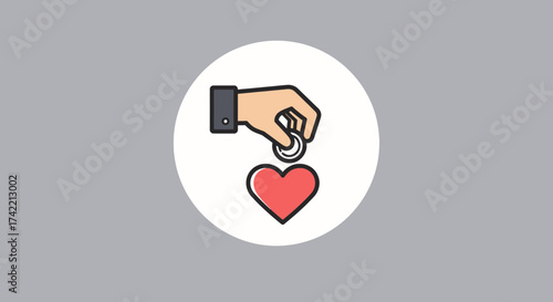 Hand dropping coin into heart symbol of charity and financial donation.