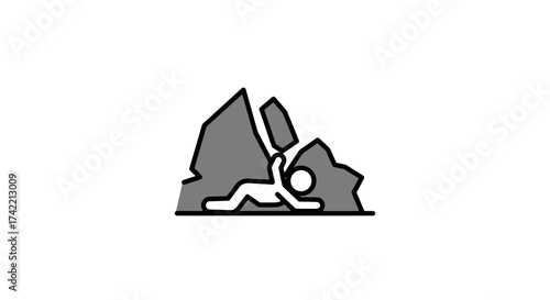 Person trapped under falling rock accident line art icon.