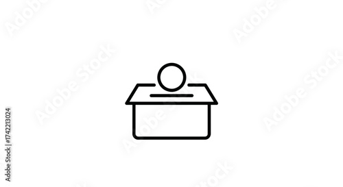 Outline Icon of a Donation or Ballot Box with Item Being Dropped In.