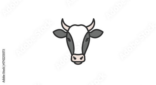 Simple flat design illustration of a cow head icon for dairy and farm concepts.