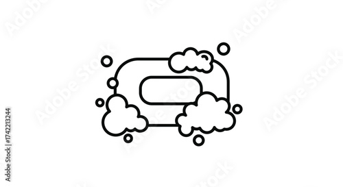 Simple line art illustration of a bar of soap with bubbles and foam.