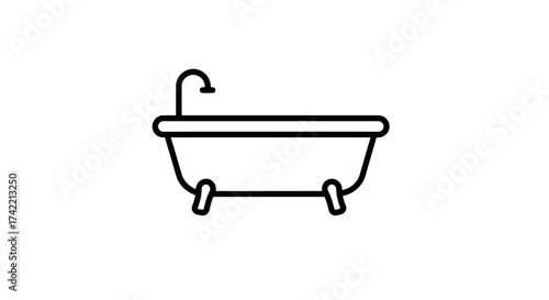 Minimalist Bathtub Line Art Icon for Bathroom Design.