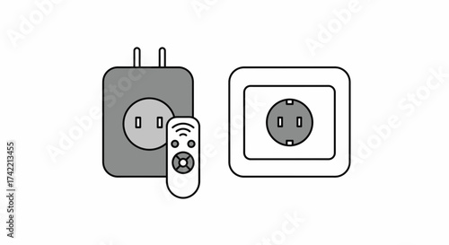 Smart plug wall outlet and remote control for modern home automation.