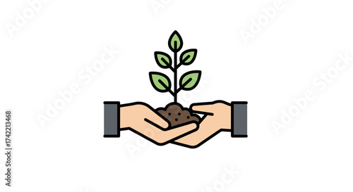 Hands holding a young plant with soil symbolizing growth and care.
