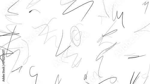 Abstract White Background with Black Scribbles - Ideal for Creative Designs. Minimalist white abstract background features random black scribbles, offering a versatile and artistic option.