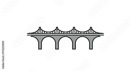 Stylized illustration of a multiarched suspension bridge icon.