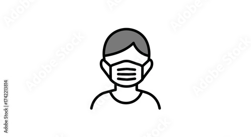 Person wearing face mask icon for health protection and safety.