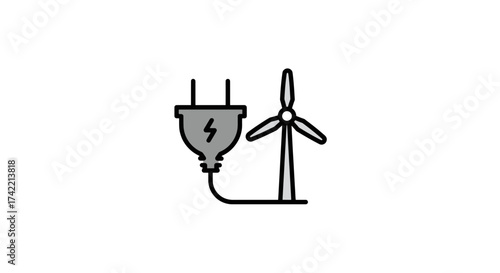 Wind turbine generating clean electricity with power plug icon.