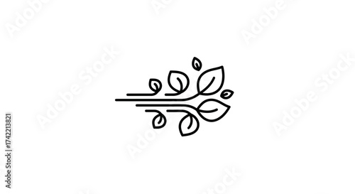 Minimalist line art illustration of leaves flowing with the wind symbolizing nature and freshness.