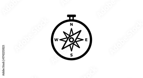 Simple black and white compass icon for navigation and direction.