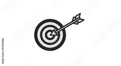 Target with arrow hitting bullseye icon illustration.
