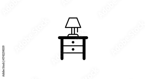 Simple black and white icon of a nightstand with a lamp.