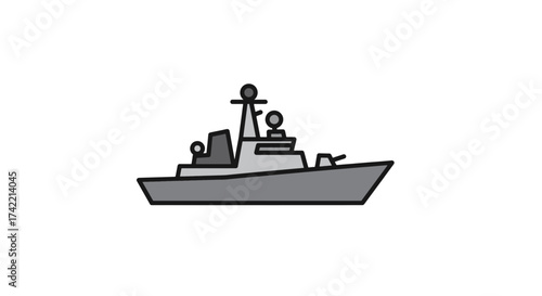Stylized Military Warship Icon Vector Illustration.