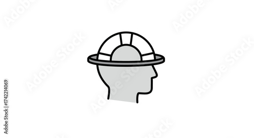 Worker Head with Hard Hat Safety Icon Illustration.