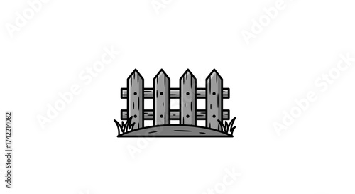 Simple Cartoon Illustration of a Wooden Picket Fence with Green Grass.
