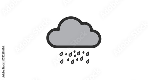 Rain cloud icon with falling raindrops weather graphic.