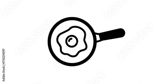 Simple black and white icon of a fried egg cooking in a frying pan.