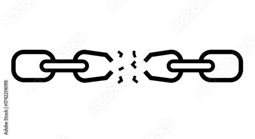 Broken Chain Link Icon Symbolizing Weakness Disconnection and Freedom.
