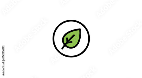 Green leaf icon in a circle symbolizing nature and ecological sustainability.