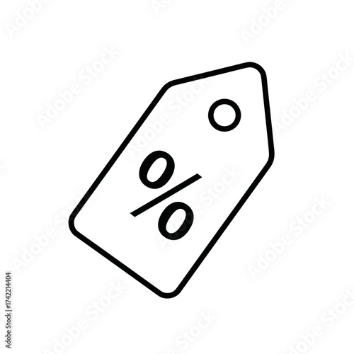 Discount tag shows percentage symbol, price reduction for customers. Discount tag is clearly depicted, showing sales concept. Discount tag can be used to promote e-commerce, analytics, and logistics.