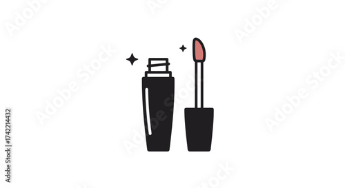 Sparkling Lip Gloss Tube and Applicator Beauty Product Illustration.