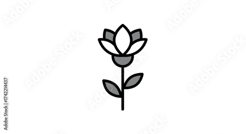 Simple stylized flower icon with stem and leaves.