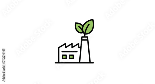 Green factory icon symbolizing sustainable industry and environmental protection.