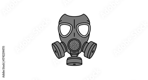 Simple cartoon illustration of a grey gas mask for respiratory protection.