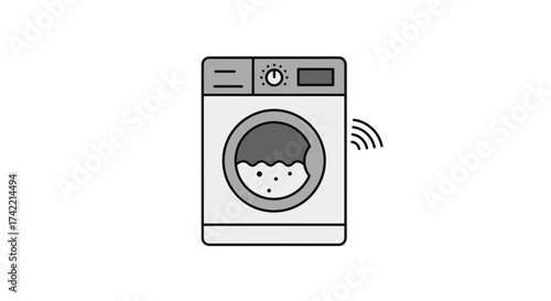 Smart Washing Machine Icon with WiFi Connectivity Symbol.