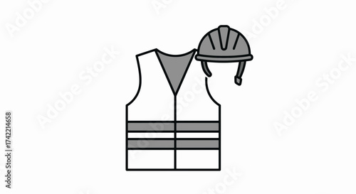 Safety Vest and Hard Hat Personal Protective Equipment Icon.