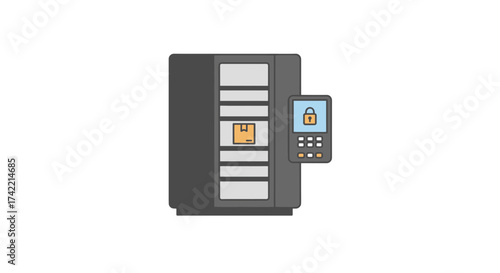 Data server rack with secure access keypad and package storage.