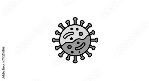 Stylized virus icon representing disease health and microscopic organisms.