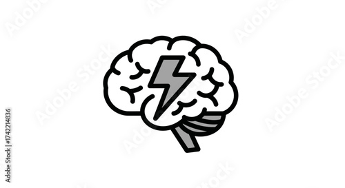 Brain with lightning bolt representing intelligence creativity and mental energy.