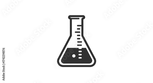 Laboratory Erlenmeyer flask icon with liquid and measurement markings.